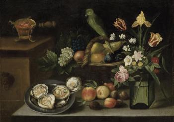 Still life with a parrot by 
																			Giovanni Quinsa