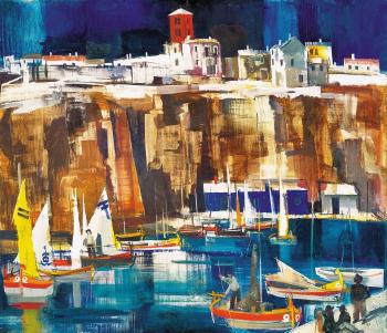 Italian port with sails by 
																	Vilmos Aba-Novak