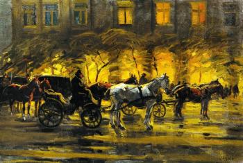 Evening Budapest with cabs by 
																	Janos Viski