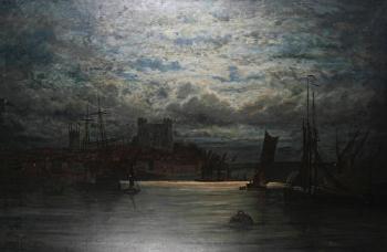 Thames view, with Rochester Castle in the distance by 
																	Adolphe Ragon