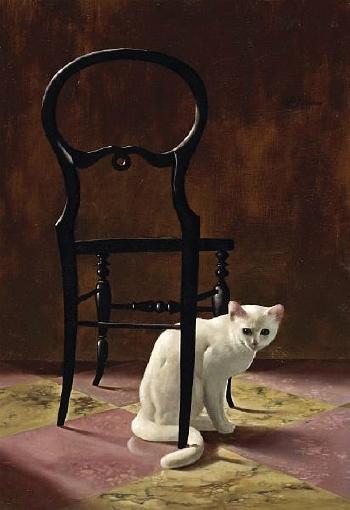 White cat with chair by 
																	Al Proom