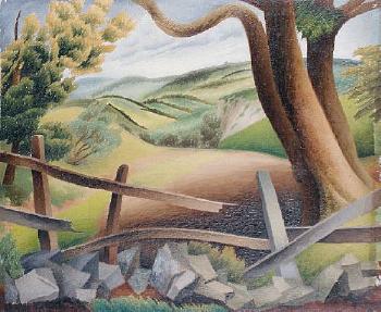 Landscape with tree and fence by 
																	Daphne Fedarb