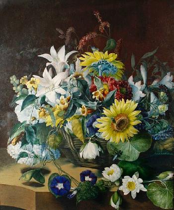 Still life flowers in a basket by 
																	Mary Lawrance Kearse