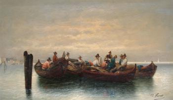 Italian fisherfolk in boats by 
																	A Vescovo
