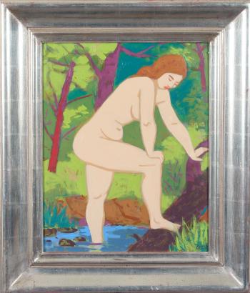 Woman stepping from stream by 
																	Josef Zenk