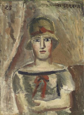 Figure avec chapeau et ruban rouge (Dame au ruban rouge) by 
																	Joaquin Aguado Garcia