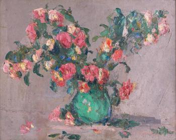 Bouquet de roses dans un vase vert (recto). Portrait de femme (verso) by 
																	Vladimir de Terlikowski