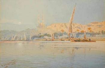 Cairo and the Mosque of the Citadel as viewed from the Nile by 
																	Augustus Osborne Lamplough
