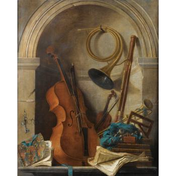 Nature Morte En Trompe L'oeil Aux Instruments De Musique Et Au Livret De Castor Et Pollux De Rameau by 
																	Nicolas Henry Jeaurat de Bertry