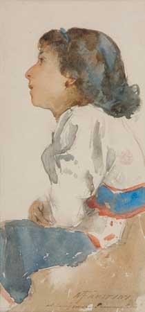 Profile of a seated girl in local costume by 
																	Modesto Faustini