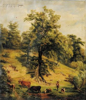 Landscape with herder and livestock by 
																	Carl Euler