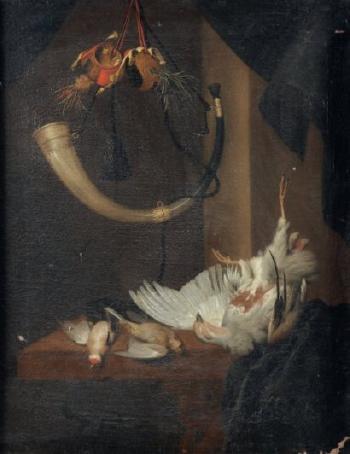 Nature morte à la corne et au gibier by 
																	Hendrik de Fromantiou