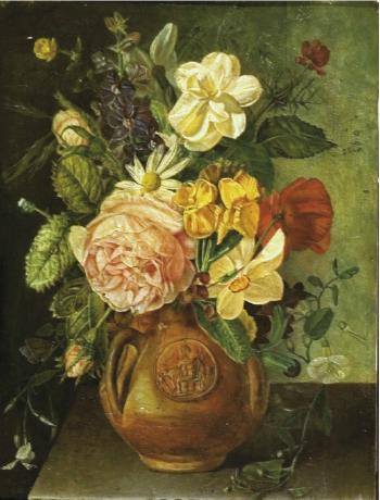 Vase, fruits, fleurs et insectes sur un entablement by 
																	Hendrik de Fromantiou