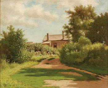 Sunny view of a house with a landscape by 
																	Alfred Ordway