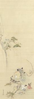 Courtiers admiring a waterfall, from Tsurezuregusa (Essays in Idleness) by 
																	 Ukita Ikkei