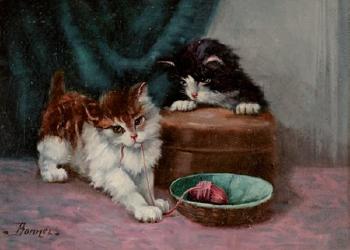 Chatons et fil rouge by 
																	Alfred Jean Ronner