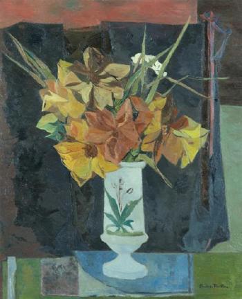 Flowers on a green table by 
																	Andree Ruellan
