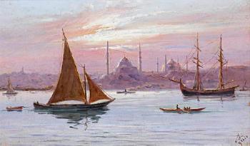 A view of Constantinople from the Bosphorus; View of the Bosphorus from Rumelihisari by 
																	Halil Pasha