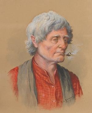 Man smoking a pipe by 
																	John H Macnaughton