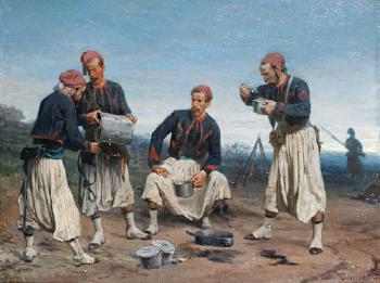 Refreshment at the Zouave encampment by 
																	Charles Dominique Oscar Lahalle