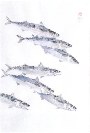 Quatre bars et banc de sardines by 
																	Jean Pierre Guilleron