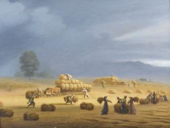 Bauern mit Wagen bei der Ernte auf dem Feld by 
																	Charles Joseph Auriol