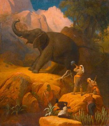 Herzog Ernst von Sachsen-Coburg-Gotha bei der Elefantenjagd by 
																	Carl Trost