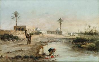 Famille arabe au bord de l'Oued by 
																	Jean Frixione