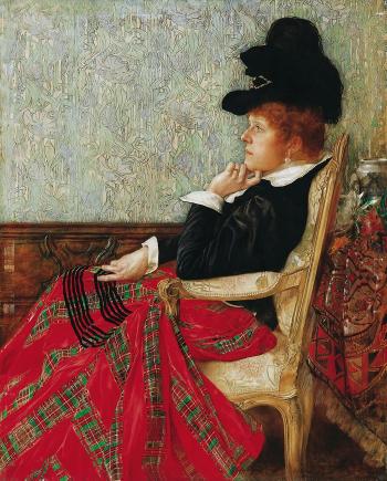 Woman sitting in an armchair by 
																	Bertalan de Karlovsky