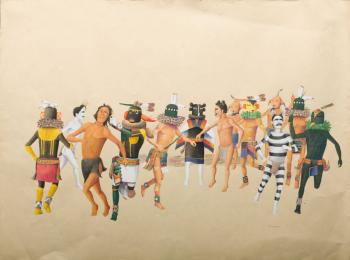 Two renderings of Hopi ceremonies and two of mythology by 
																	Robert Quoyovema