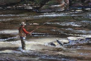 Fisherman at edge of river by 
																			Tom Linker