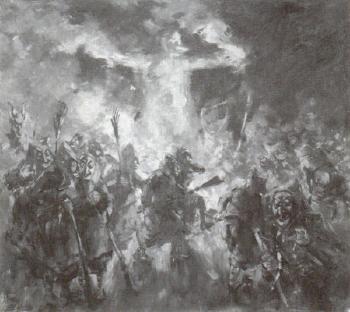 Offenburger Fasnachtshexen beim Tanz um die brennende Strohpuppe. by 
																	Hermann Kupferschmid
