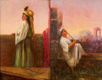 Femme pensive sur la terrasse; Musicien sur la terrasse by 
																	Charles Camarroque
