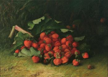 Still life of strawberries on a garden floor by 
																	Abbie Luella Zuill