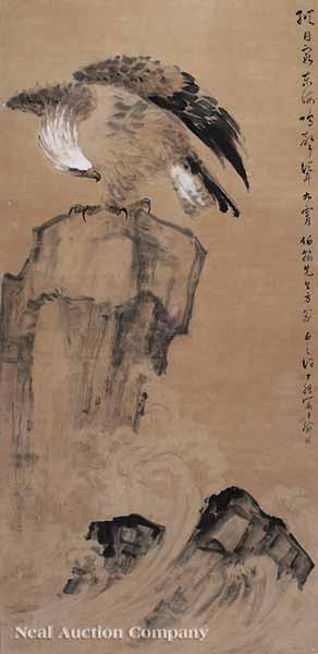 Eagle on a rock above a stormy sea by 
																	 Xu Shi-Qi