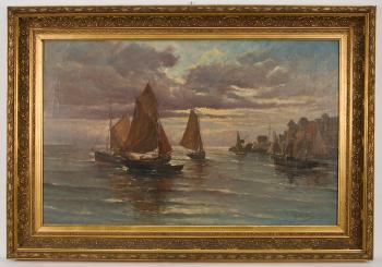 French harbor scene by 
																	Charles Curtelin