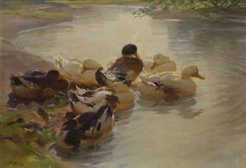 Sieben Enten am Ufer by 
																	Arthur Nisio