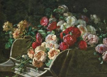 Roses in a wheelbarrow by 
																	George Cochran Lambdin