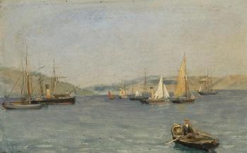 Harbor scene by 
																	Frederick Jacques Sang