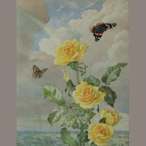 Yellow roses with butterflies and rainbow by 
																	Andrey Avinoff