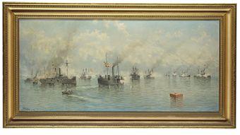 The opening salvoes at the Battle of Manila Bay, 1st May 1898 by 
																	Alfonso Sanz