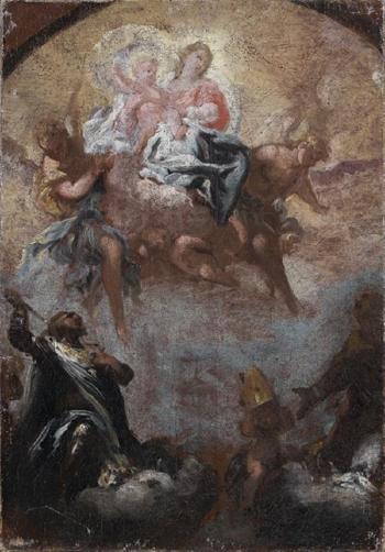 Vierge a l'enfant apparaissant a deux saints by 
																			Francesco Paglia