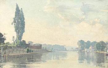 River scene with poplar trees by 
																	Axel Herman Haig