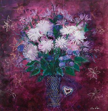 White chrysanthemum and little heart by 
																	Ann Oram