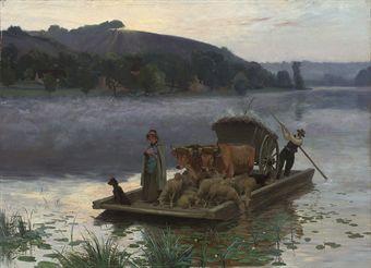 The river ferry at dawn by 
																	Ernest Victor Hareux