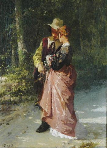 A couple walking on a path by 
																	Giovanni del Re