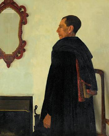 Portrait of a gentleman in Spanish cloak (Reverend Bernard Walke) by 
																	Ann Walke