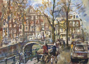 Traffic on a Dutch canal by 
																	Erasmus Bernardus van Dulmen Krumpelman