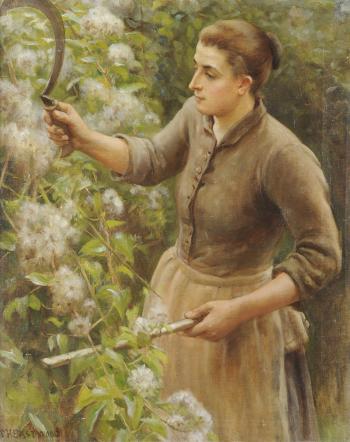 Girl gardening by 
																	Francis H Eastwood