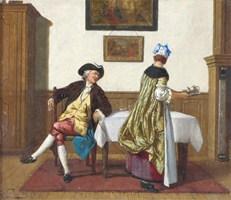 A lady serving tea to a gentleman in an interior by 
																	Alphonse Neumans